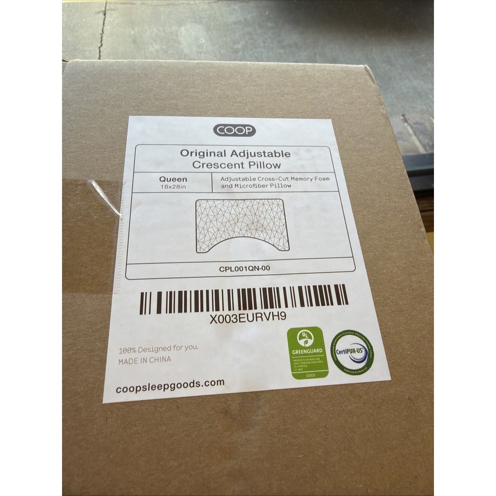 Coop Home Goods Crescent Bed Pillow Queen Memory Foam Cooling Gel Adjustable
